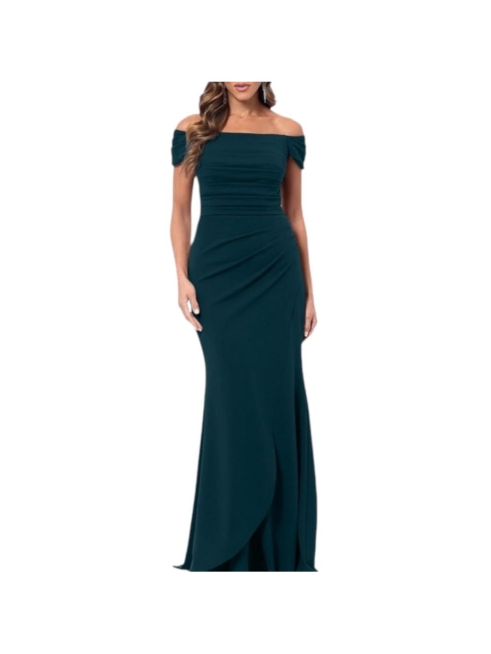 Xscape SZ 6 Pine Green Off Shoulder Gown Formal Maxi Dress Evening NWT GALA MOB